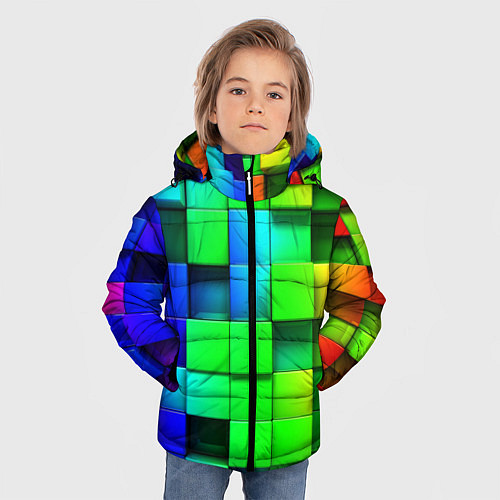 Зимняя куртка для мальчика Цветные неоновые кубы / 3D-Черный – фото 3