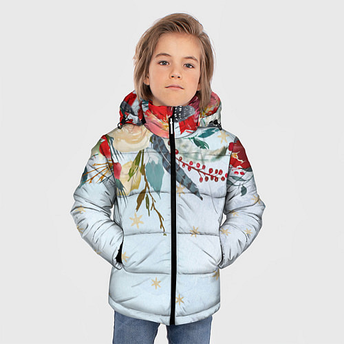 Зимняя куртка для мальчика Новогодний букет из роз / 3D-Красный – фото 3