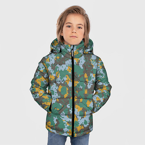 Зимняя куртка для мальчика Цифровой камуфляж - зелено-голубой / 3D-Черный – фото 3