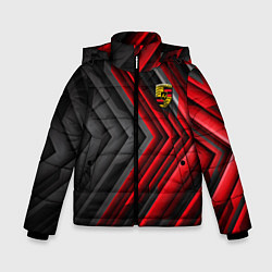 Куртка зимняя для мальчика Porsche строгий стиль, цвет: 3D-черный
