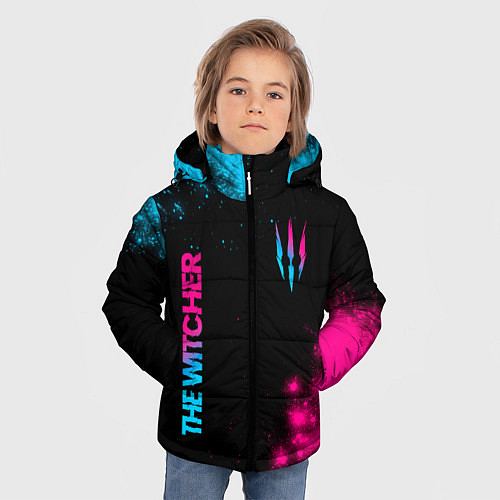 Зимняя куртка для мальчика The Witcher - neon gradient: надпись, символ / 3D-Черный – фото 3