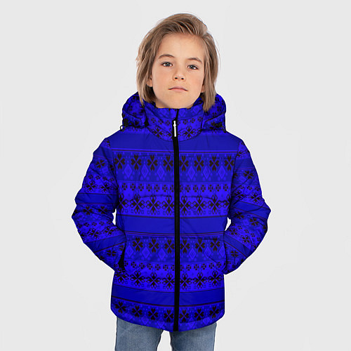 Зимняя куртка для мальчика Скандинавский орнамент Синий кобальт / 3D-Черный – фото 3
