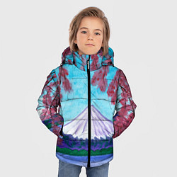 Куртка зимняя для мальчика Цветение сакуры Фудзияма, цвет: 3D-красный — фото 2