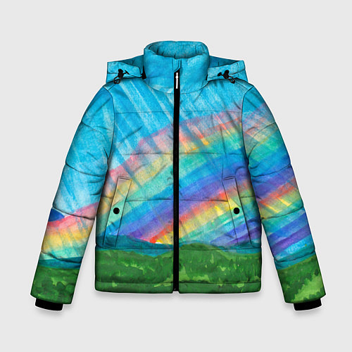 Зимняя куртка для мальчика Летний дождь радуга / 3D-Светло-серый – фото 1