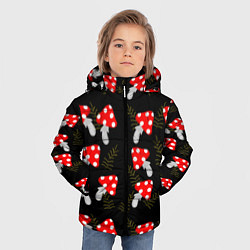 Куртка зимняя для мальчика Мухоморы на черном фоне, цвет: 3D-светло-серый — фото 2