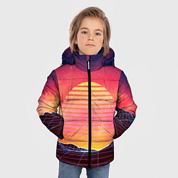 Куртка зимняя для мальчика Абстрактные 3D неоновые горы на закате, цвет: 3D-светло-серый — фото 2
