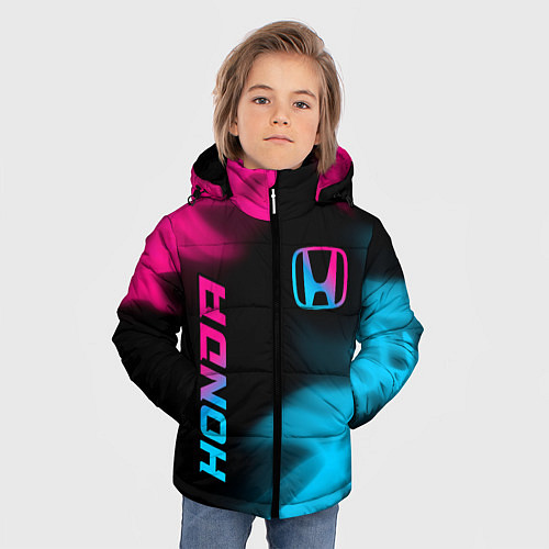 Зимняя куртка для мальчика Honda - neon gradient: надпись, символ / 3D-Черный – фото 3