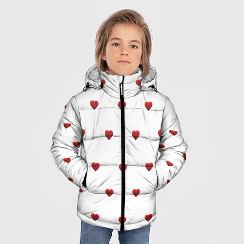 Зимняя куртка для мальчика Белая поляна с красными сердечками / 3D-Красный – фото 3