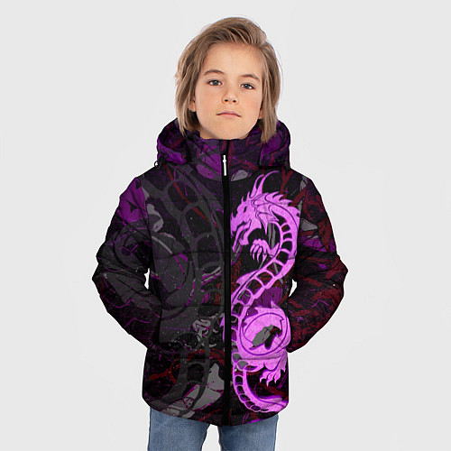 Зимняя куртка для мальчика Неоновый дракон purple dragon / 3D-Черный – фото 3