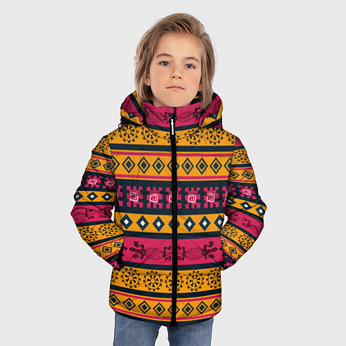 Зимняя куртка для мальчика Африканские узоры ромбики и ящерицы / 3D-Черный – фото 3