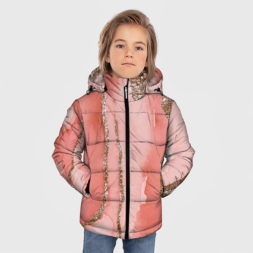 Зимняя куртка для мальчика Розовое золото акварель / 3D-Черный – фото 3