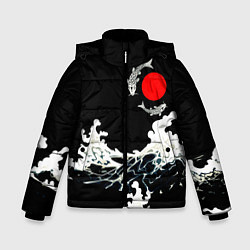 Куртка зимняя для мальчика Волны и рыбки, цвет: 3D-черный