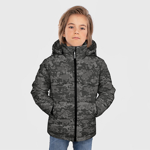 Зимняя куртка для мальчика Камуфляж AOR-2 серый пиксель / 3D-Черный – фото 3