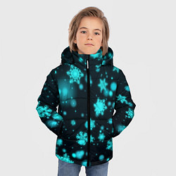 Куртка зимняя для мальчика Неоновые снежинки на черном фоне, цвет: 3D-черный — фото 2