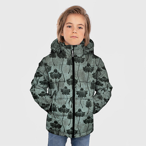 Зимняя куртка для мальчика Мрачные завядшие цветы / 3D-Черный – фото 3