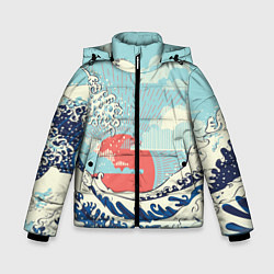 Зимняя куртка для мальчика Морской пейзаж с большими волнами на закате