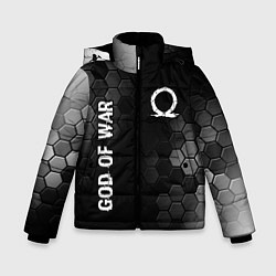 Куртка зимняя для мальчика God of War glitch на темном фоне: надпись, символ, цвет: 3D-черный