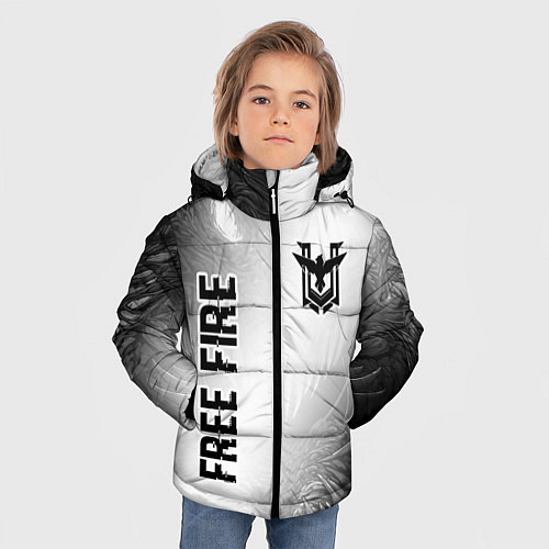Зимняя куртка для мальчика Free Fire glitch на светлом фоне: надпись, символ / 3D-Черный – фото 3