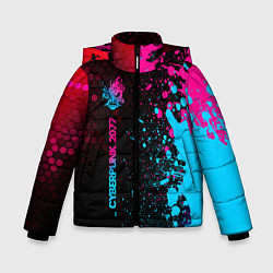 Куртка зимняя для мальчика Cyberpunk 2077 - neon gradient: по-вертикали, цвет: 3D-черный