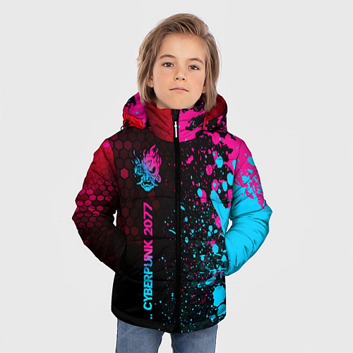 Зимняя куртка для мальчика Cyberpunk 2077 - neon gradient: по-вертикали / 3D-Черный – фото 3