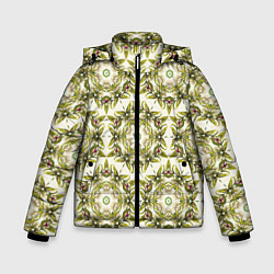Куртка зимняя для мальчика Цветы абстрактные зелёные, цвет: 3D-светло-серый