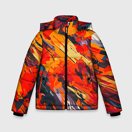 Зимняя куртка для мальчика Оранжевые кляксы / 3D-Светло-серый – фото 1