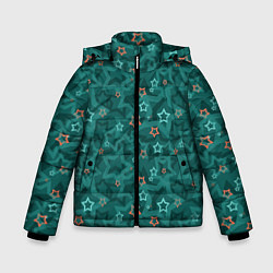 Куртка зимняя для мальчика Темный бирюзовый узор со звездами, цвет: 3D-светло-серый