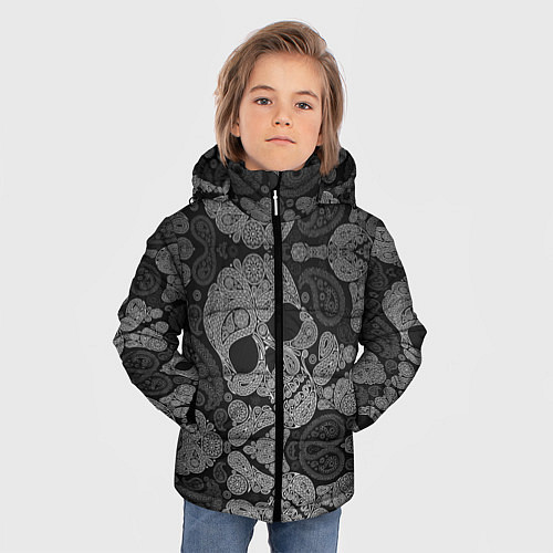 Зимняя куртка для мальчика Абстрактные черепа пейсли / 3D-Черный – фото 3