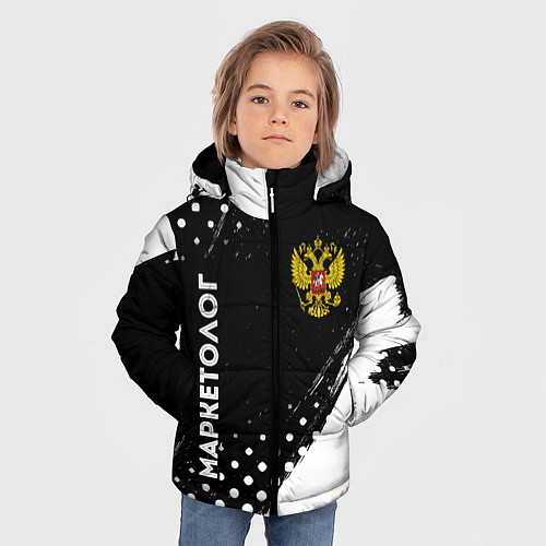 Зимняя куртка для мальчика Маркетолог из России и герб РФ: надпись, символ / 3D-Черный – фото 3