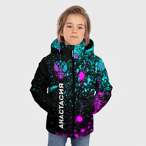 Зимняя куртка для мальчика Анастасия и неоновый герб России: по-вертикали / 3D-Черный – фото 3
