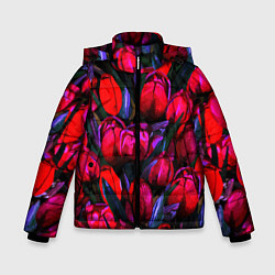 Зимняя куртка для мальчика Тюльпаны - поле красных цветов
