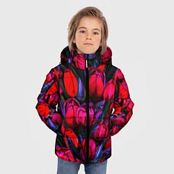 Куртка зимняя для мальчика Тюльпаны - поле красных цветов, цвет: 3D-красный — фото 2