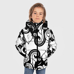 Куртка зимняя для мальчика Черные волнистые узоры на белом, цвет: 3D-красный — фото 2