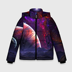 Куртка зимняя для мальчика Бесконечное космическое пространство - Планета, цвет: 3D-черный