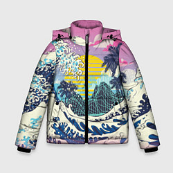 Куртка зимняя для мальчика Штормовые океанские волны и пальмы, цвет: 3D-черный