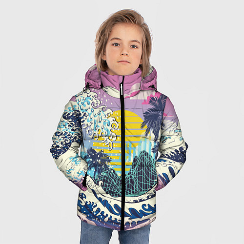 Зимняя куртка для мальчика Штормовые океанские волны и пальмы / 3D-Черный – фото 3