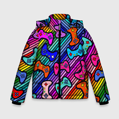 Зимняя куртка для мальчика Многоцветные полоски с джойстиками / 3D-Светло-серый – фото 1