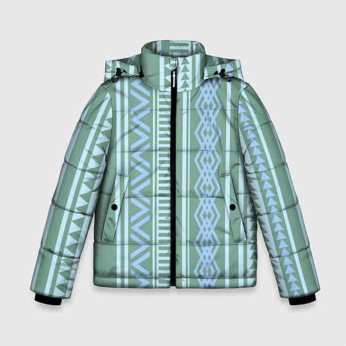 Зимняя куртка для мальчика Зелёные и синие абстрактные узоры / 3D-Светло-серый – фото 1