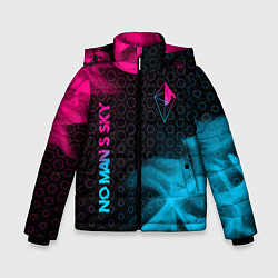 Куртка зимняя для мальчика No Mans Sky - neon gradient: надпись, символ, цвет: 3D-черный
