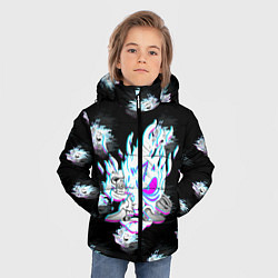 Куртка зимняя для мальчика Cyberpunk 2077 neon samurai glitch art colors, цвет: 3D-красный — фото 2
