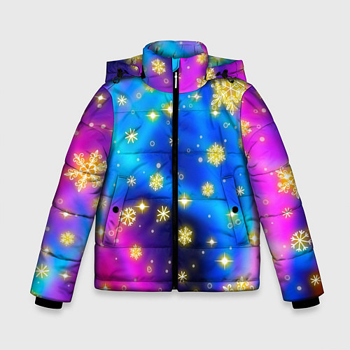 Зимняя куртка для мальчика Снежинки и звезды - яркие цвета / 3D-Светло-серый – фото 1