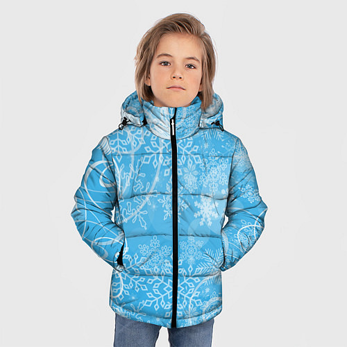 Зимняя куртка для мальчика Морозный узор на голубом стекле / 3D-Черный – фото 3