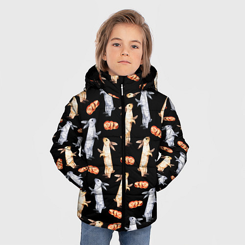 Зимняя куртка для мальчика Акварельные кролики / 3D-Черный – фото 3