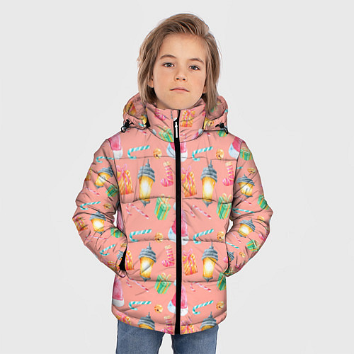 Зимняя куртка для мальчика Новогодние фонари / 3D-Светло-серый – фото 3