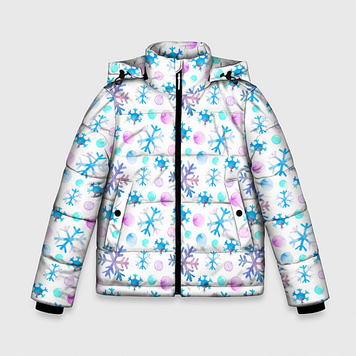 Зимняя куртка для мальчика Снежинки - новый год / 3D-Светло-серый – фото 1