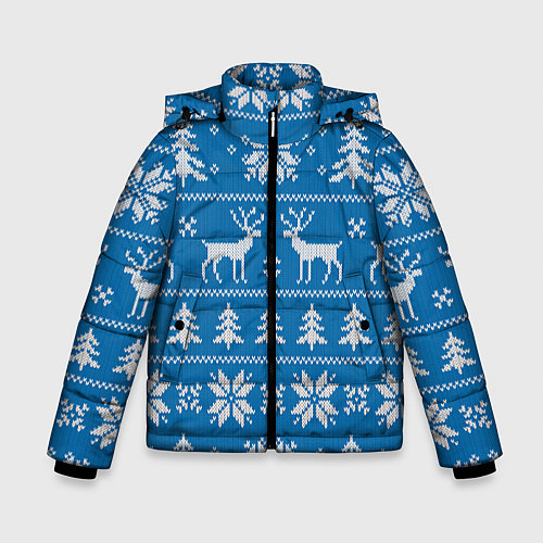 Зимняя куртка для мальчика Рождественский синий свитер с оленями / 3D-Светло-серый – фото 1