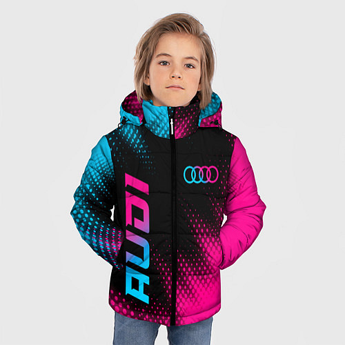 Зимняя куртка для мальчика Audi - neon gradient: надпись, символ / 3D-Черный – фото 3