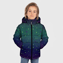 Куртка зимняя для мальчика Неоновые зеленые и сиреневые звезды на темно зелен, цвет: 3D-черный — фото 2