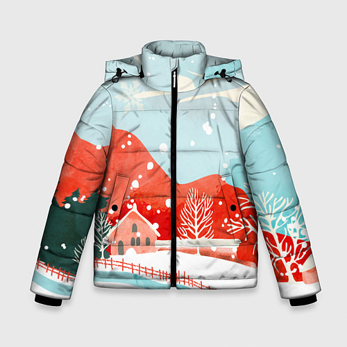 Зимняя куртка для мальчика Зимние новогодние горы / 3D-Светло-серый – фото 1