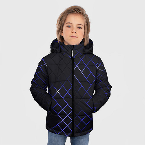 Зимняя куртка для мальчика Неоновые ромбы - текстура / 3D-Черный – фото 3